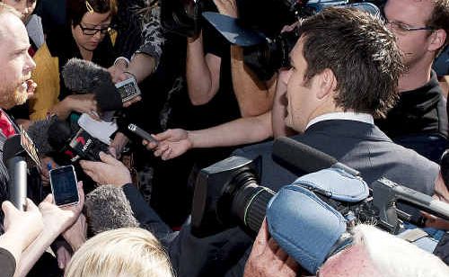 Defence lawyer Tim Meehan faces a media scrum outside Brisbane Magistrates Court yesterday morning. Defence lawyer Tim Meehan faces a media scrum outside Brisbane Magistrates Court yesterday morning.